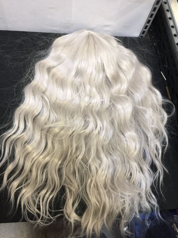 Photo 3 of ANDRIA Hair Middle Part No Lace Platinum Blonde Synthetic Wigs Long Heat Resistant Hair Pre Plucked Wig WAVY WITH BANGS 26IN