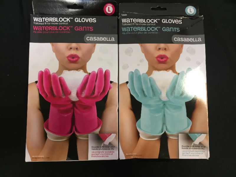 Photo 1 of Casabella 46060 Premium Waterblock Gloves, Large, 2 PAIR ONE PINK ONE BLUE
