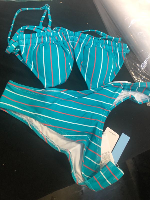 Photo 2 of CUPSHE Women's Bikini Swimsuit Low Waist Stripe Triangle Two Piece Bathing Suit SIZE MEDIUM
