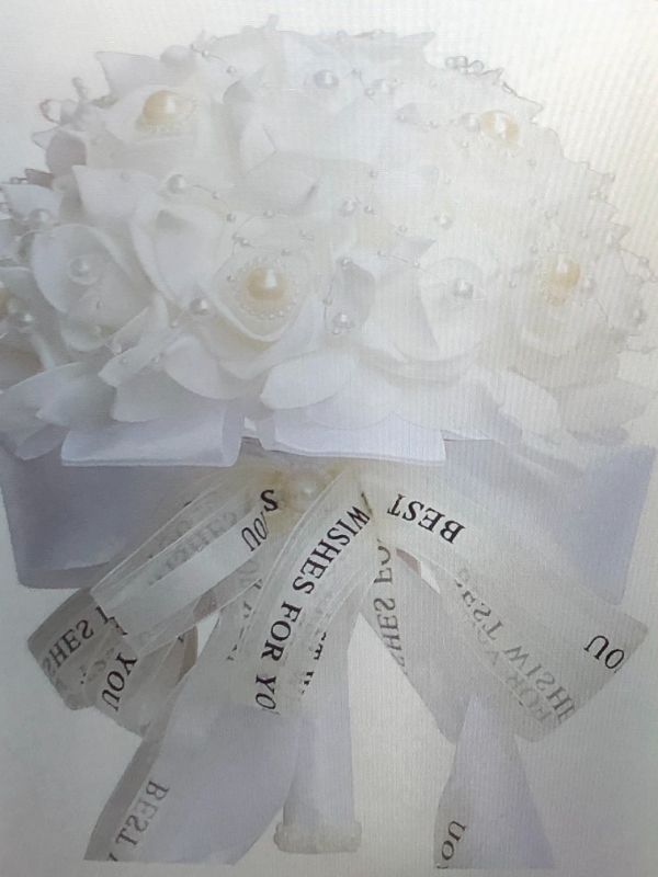 Photo 1 of  PE BOUQUET BRIDESMAID TOSS BOUQUET LIGHT BOUQUET WITH RIBBON DIAMOND BRIDAL WEDDING BOUQUET WHITE
