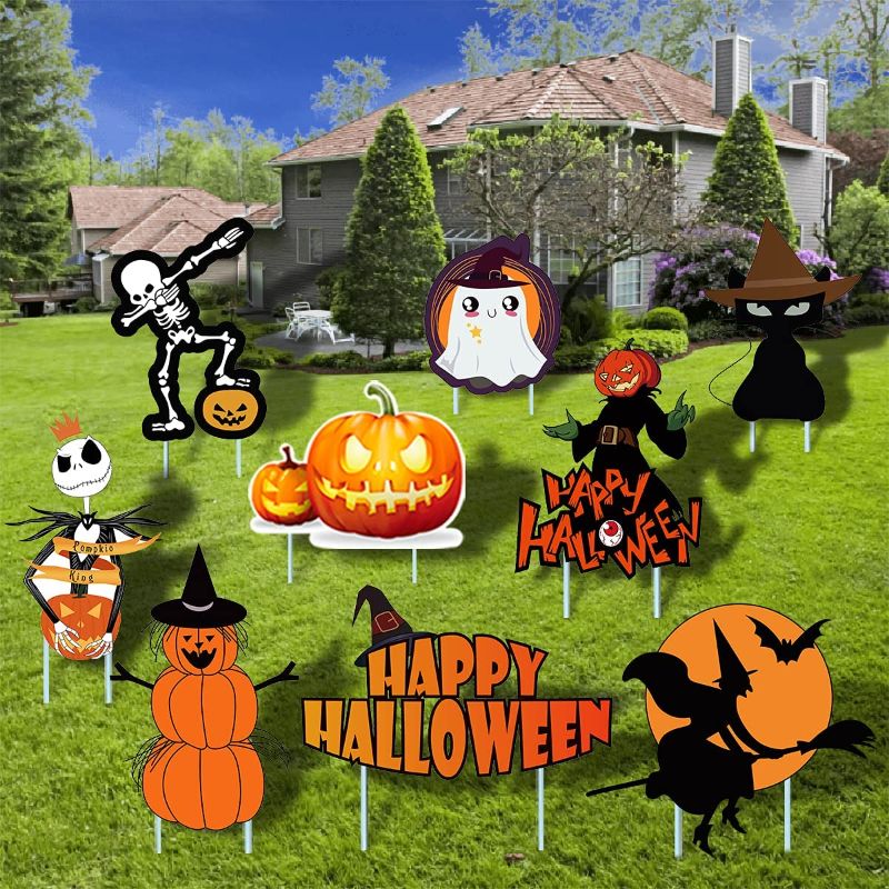 Photo 1 of  Halloween Yard Signs with Stakes, 9PCS Outdoor Decorations Halloween Signs Props for Lawn Yard Decor