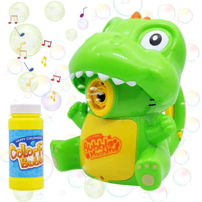 Photo 1 of Dinosaur Bubble Machine (1000+ Bubbles Per Minute with 4.05oz Bubble Solution), Automatic Bubble Blower, Outdoor & Indoor Toy, Dinosaur Party Favor for Kids