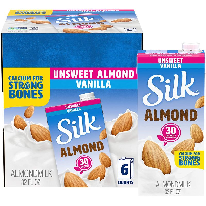 Photo 1 of (Pack of 6) Silk Shelf-Stable Unsweetened Vanilla Almond Milk, 1 Quart FRESHEST BY 8/6/2022
