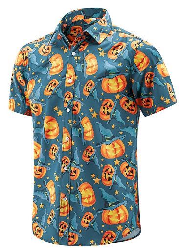 Photo 1 of ENVMENST Halloween Button Up Shirt for Men Fun Pumpkins Printed Casual Short Sleeve Hawaiian Aloha Shirts SIZE XX-LARGE
