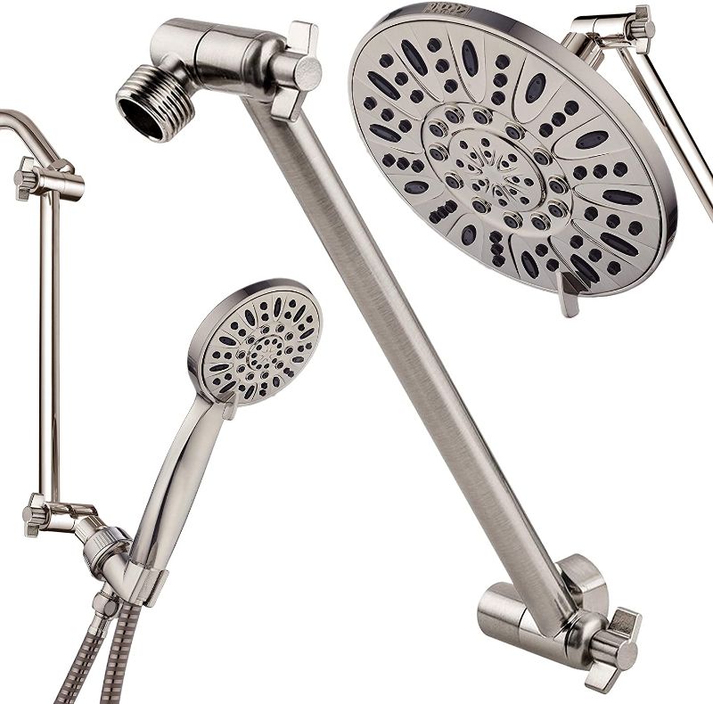 Photo 1 of  11" Solid Brass Adjustable Shower Extension Arm with Lock Joints. Lower or Raise Any Rain or Handheld Showerhead to Your Height & Angle / 2-Foot Range – Universal Connection, Brushed Nickel