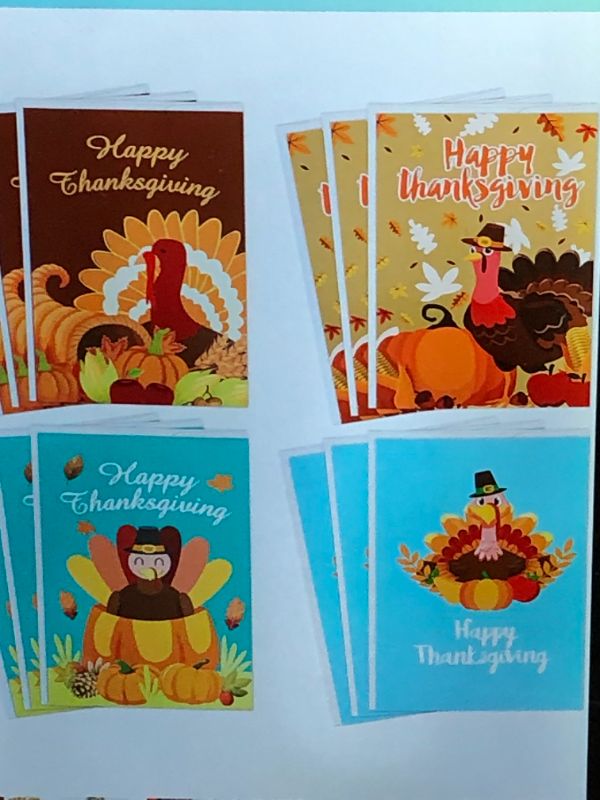 Photo 1 of  12 THANKSGIVING CARDS AND ENVELOPES-PUMPKIN TURKEY POSTCARDS FOR FALL AUTUMN HOLIDAY