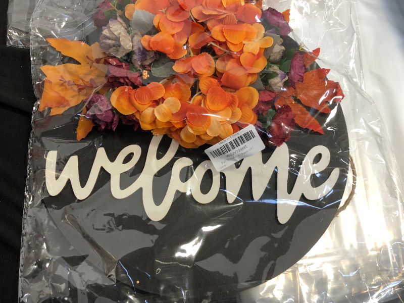 Photo 1 of 12" FALL BLACK WOOD WELCOME WREATH 