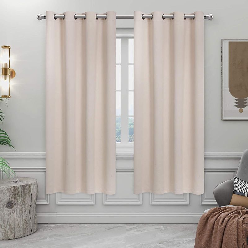 Photo 1 of BESPIN Blackout Curtains Solid Thermal Insulated Grommet Room Darkening Window Treatment for Bedroom/Living Room 2 Panels (Beige, 52Wx84L)
