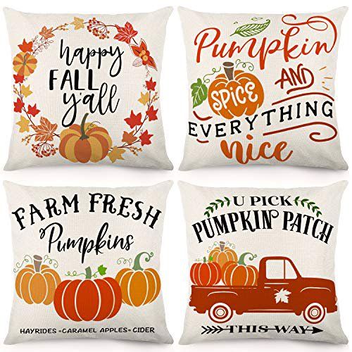 Photo 1 of  Fall Pillow Covers 18x18 Inches Fall Decorations Thanksgiving Farmhouse Outdoor Throw Pillowcase Autumn Pumpkin Cushion Case for Home Decor Set of 4