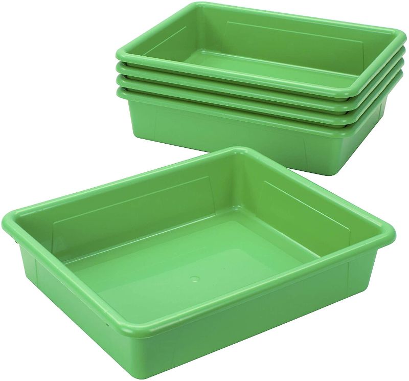 Photo 1 of Storex 62520U05C Storage Tray, Letter Size, 5-Pack, 10 x 13 x 3 Inches, Green,Flat Tray
