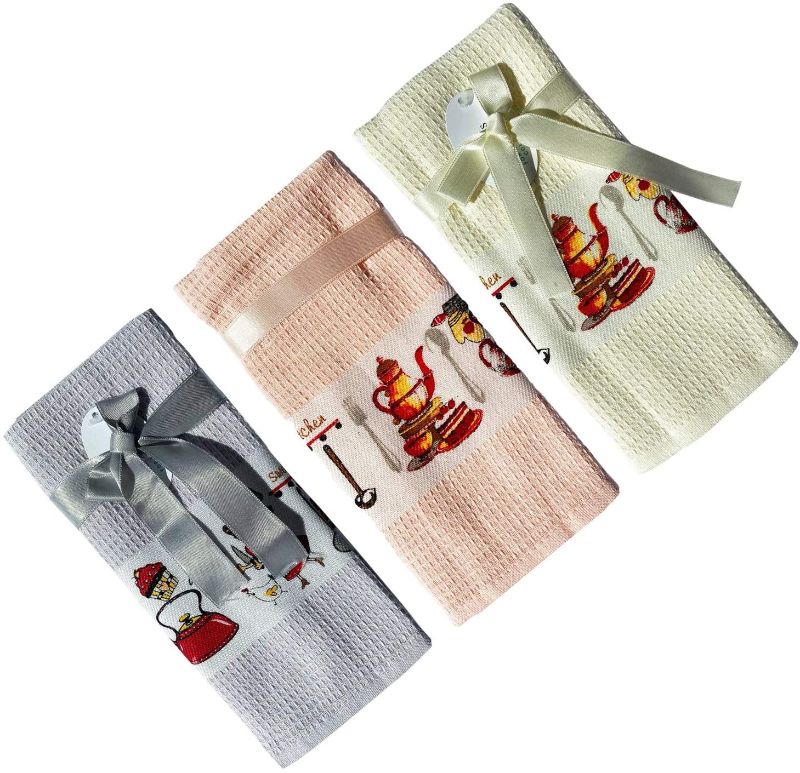 Photo 1 of ALTINTAS Kitchen Hand Towels, 17 X 26 in - Absorbent Dish Cloths for Kitchen, Drying & Cleaning, Tea & bar Towels, 100% Cotton Waffle Weave, Multi-Purpose & Decorative for Home, Set of 3,Chef Design
