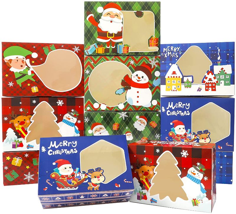 Photo 1 of 24pcs Christmas Cookie Boxes Bakery Treat Boxes with Window for Pastries Cupcakes Candy Holiday and Party Favor 8.3x5.9x3.5 Inches