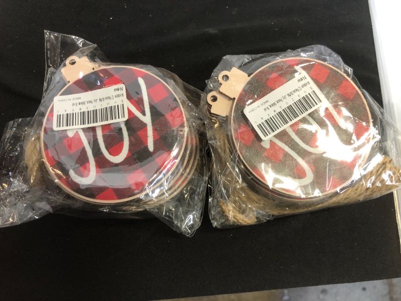 Photo 2 of 12 Pieces Christmas Wishes Tree Ornament Buffalo Plaid Printed Wood Hanging Christmas Ornament Tree Decorations Wooden Hanging Crafts for Christmas Tree, 4 Styles (Red and Black Plaid with White Word) PACK OF 2
