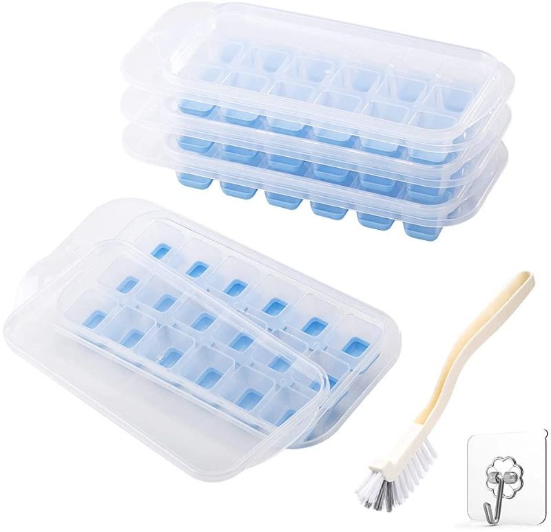 Photo 1 of  Ice Cube Tray 4Pack,Easy-Release Silicone& Flexible 18-Ice Cube Trays with Spill-Resistant Removable Lid, BPA Free, for Cocktail, Freezer, Stackable Ice Trays with Covers