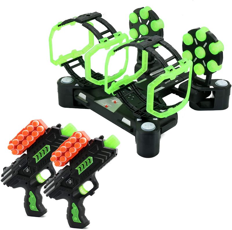 Photo 1 of Pidoko Kids Rotating Targets Shooting Games - Compatible with Nerf - Glow in The Dark Edition - Includes 2 Shooting Blaster Guns and Darts
