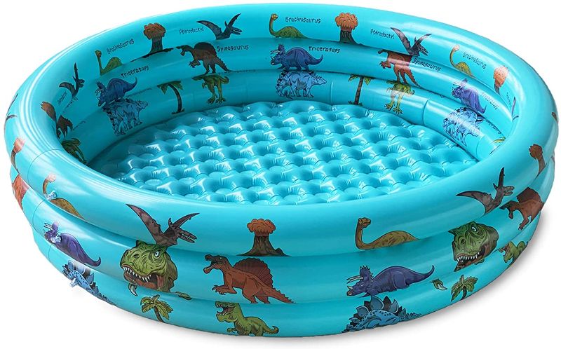 Photo 1 of Dinosaur Inflatable Pool for Kids, Dino Kiddie Swimming Pool, Blow Up 3 Rings Round Baby Padding Pool for Outside and Indoor, Toddler Pool Ball Pit/Fishing/Toys Play Center for Garden- 57”x15”
