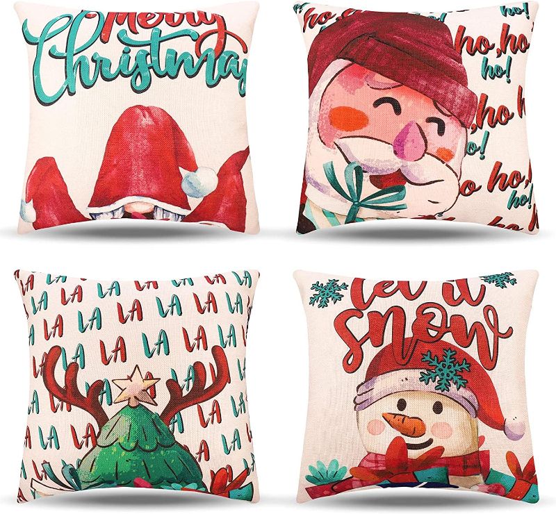 Photo 1 of  Christmas Pillow Covers 18×18 Inch Set of 4 Winter Pillow Case for Sofa Couch Holiday Decorative Linen Let it Snow Throw Pillowcase Xmas Decorations Home Decor(Without Light)