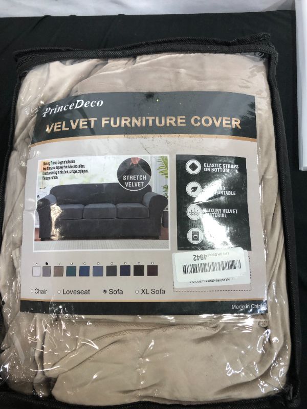 Photo 1 of 4 Pieces Sofa Covers Stretch Velvet Couch Covers for 3 Cushion Sofa Slipcovers Thick Soft Sofa Slip Covers with 2 Non Slip Straps Furniture Covers with 3 Individual Seat Cushion Covers TAUPE