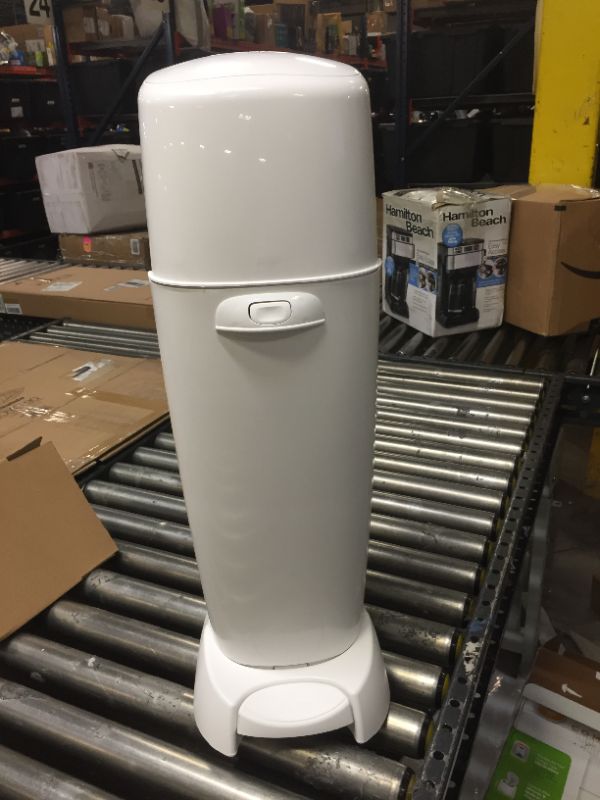 Photo 1 of Playtex Diaper Genie Complete Pail with Built in Odor Controlling Antimicrobial, Includes Pail and 3 Clean Laundry Scent Refills, White Pail
