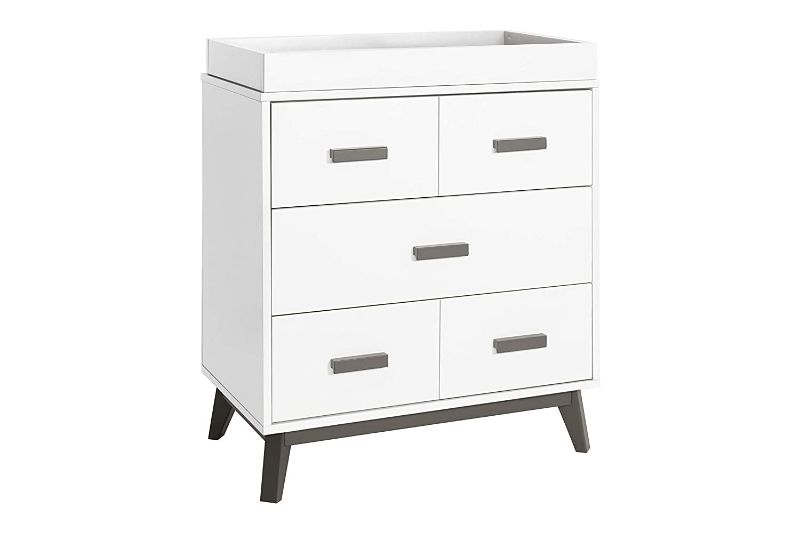 Photo 1 of Babyletto Scoot 3-Drawer Changer Dresser with Removable Changing Tray in Slate/White, Greeguard Gold Certified
** OPEN BOX **
(( MISSING PARTIAL HARDWARE ))
