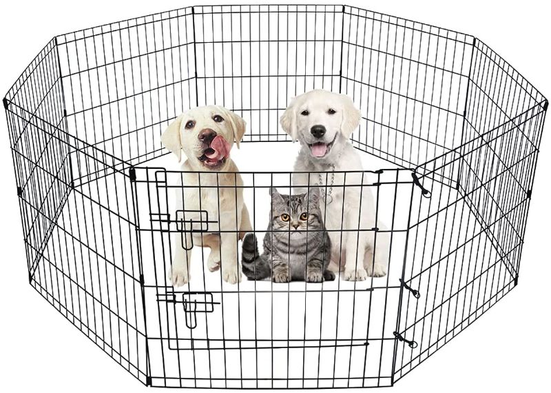 Photo 1 of HACHI SHOP Dog Pet Playpen Foldable Puppy Playpen Exercise Pen Fence Indoor 8 Panel Dog Pen Ideal for Small Dogs Cats Rabbits - 24 & 42 inches
