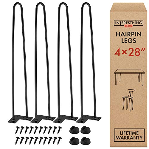 Photo 1 of 28 Inch Hairpin Legs – 4 Easy to Install Metal Legs for Furniture – Mid-Century Modern Legs for Dining and End Tables, Chairs, Home DIY Projects + Bonus Rubber Floor Protectors by INTERESTHING Home
