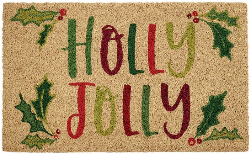 Photo 1 of DII Indoor/Outdoor Natural Coir Holiday Season Doormat, 18x30, Holly Jolly
