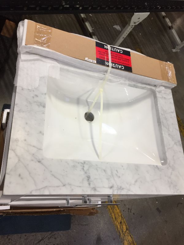 Photo 3 of 24 in. Vanity in Carrara White with Marble Vanity Top in Carrara White

