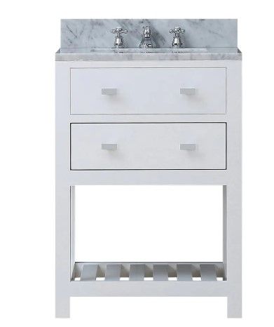 Photo 1 of 24 in. Vanity in Carrara White with Marble Vanity Top in Carrara White
