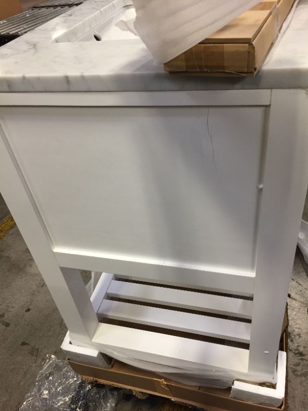 Photo 10 of 30 in. Vanity in Carrara White with Marble Vanity Top in Carrara White, MINOR IMPERFECTIONS SUCH AS SCUFFS ON PAINT. 