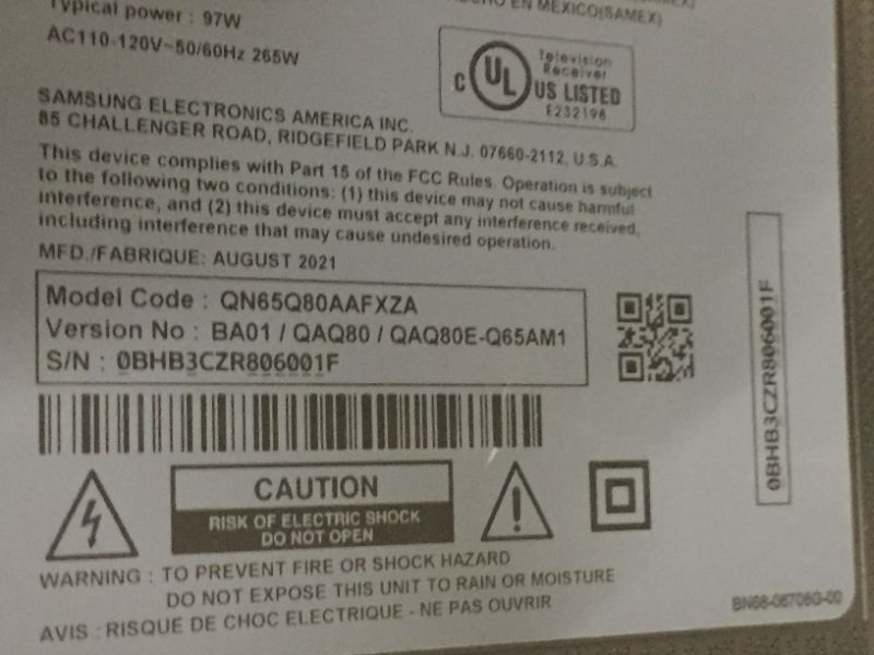 Photo 9 of SAMSUNG 65-Inch Class QLED Q80A Series - 4K UHD Direct Full Array Quantum HDR 12x Smart TV with Alexa Built-in and 6 Speaker Object Tracking Sound - 60W, 2.2.2CH (QN65Q80AAFXZA, 2021 Model)
