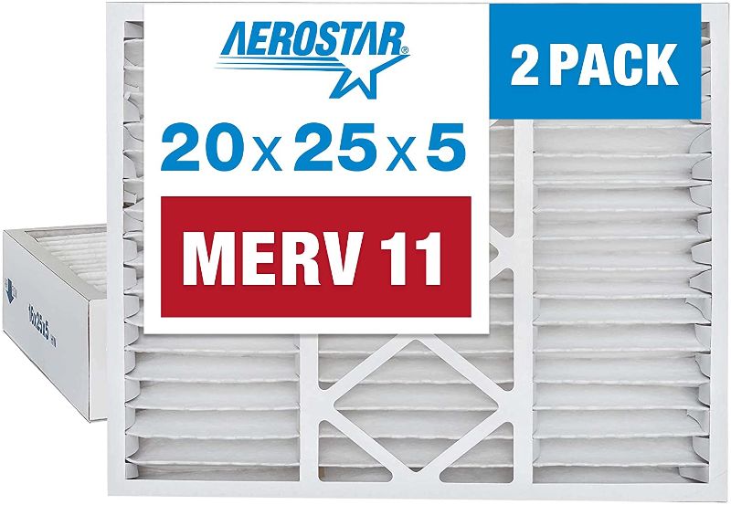 Photo 1 of Aerostar 20x25x5 MERV 11 Pleated Replacement Air Filter for Honeywell, AC Furnace Air Filter, 2 Pack (Actual Size: 20"x24 3/4"x4 3/8")
