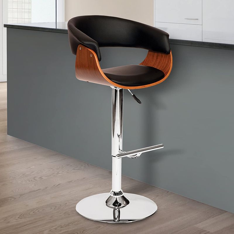 Photo 1 of Armen Living Paris Swivel Barstool in Black Faux Leather and Chrome Finish
