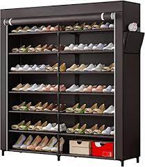 Photo 1 of 7-Tier Shoe Rack Storage Organizer 42 Pairs Portable Double Row with Dustproof Cover Non-Woven Shoe Storage Cabinet (Coffee)