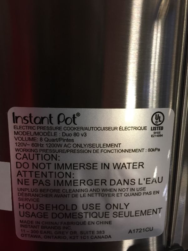 Photo 4 of Instant Pot Duo 7-in-1 Electric Pressure Cooker, Slow Cooker, Rice Cooker, Steamer, Sauté, Yogurt Maker, Warmer & Sterilizer, 8 Quart, Stainless Steel/Black