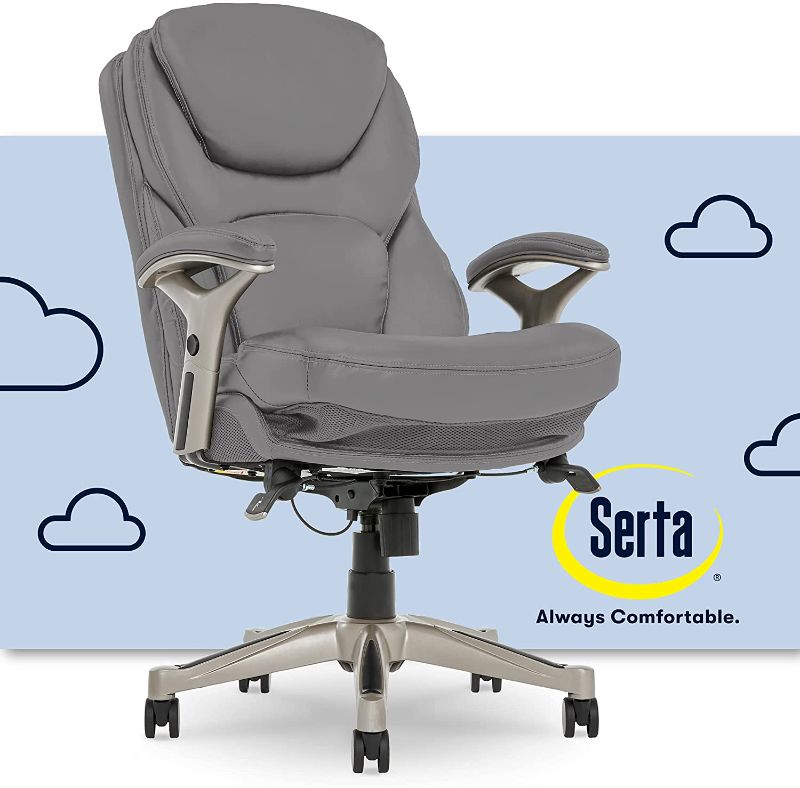 Photo 1 of Serta Ergonomic Executive Office Chair Motion Technology Adjustable Mid Back Design with Lumbar Support, Gray Bonded Leather