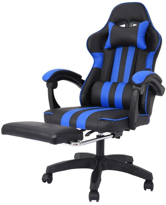 Photo 1 of Gaming Chair Office Chair Swivel Rolling High Back PU Leather Desk Chair PC Adjustable Massage Racing Computer Chair Ergonomic Design Task Chair with Headrest,Footrest & Lumbar Support (Seat does not adjust)