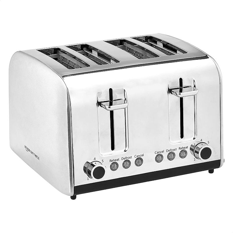 Photo 1 of AmazonCommercial 4-Slice, Extra-Wide Slots with 7 Shade Settings, Stainless Steel 1800W Toaster
