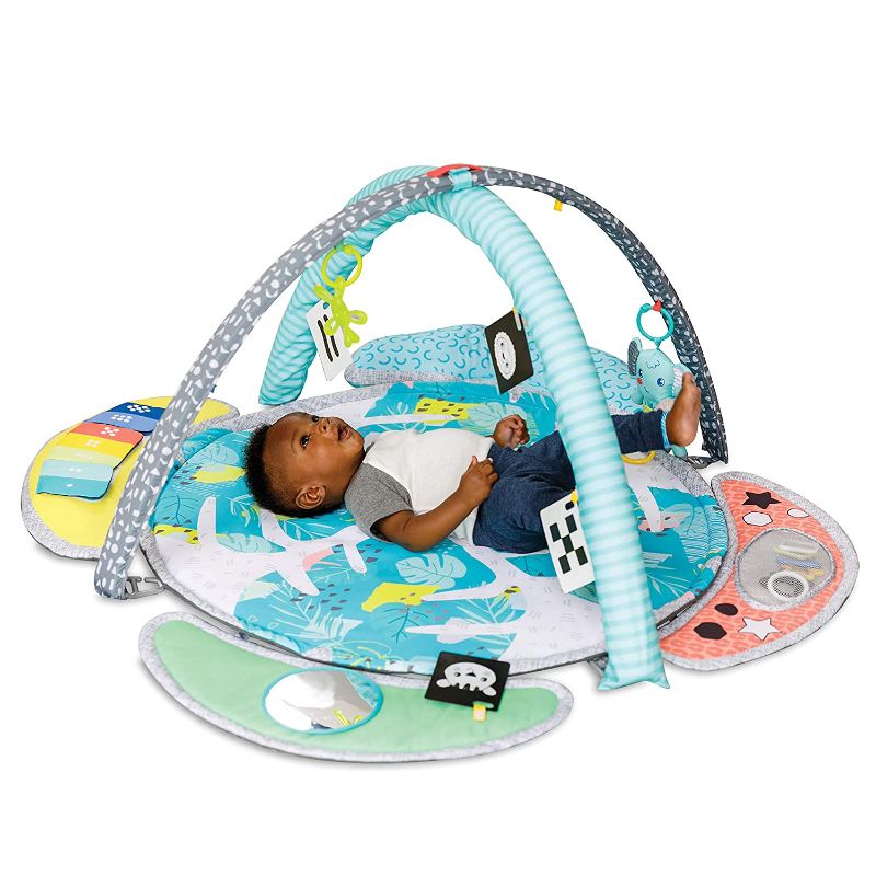 Photo 1 of Infantino 5-in-1 Epic Developmental Learning Gym - 3 Play Modes, 5 Must-Have Baby Basics, Prop-Up Bolster, On-The-Go Activities, High Contrast Flashcards, Adjustable/Removable Arches, 32" Giant Mat
