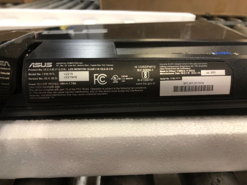Photo 1 of ASUS VZ279HE 27” Full HD 1080p IPS Eye Care Monitor with HDMI and VGA
