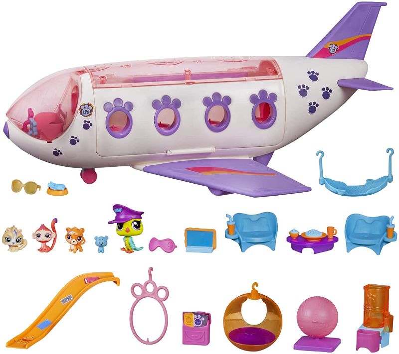 Photo 1 of Littlest Pet Shop Pet Jet Playset Toy, Includes 4 Pets, Adult Assembly Required (No Tools Needed), Ages 4 and Up (Amazon Exclusive) Pink
