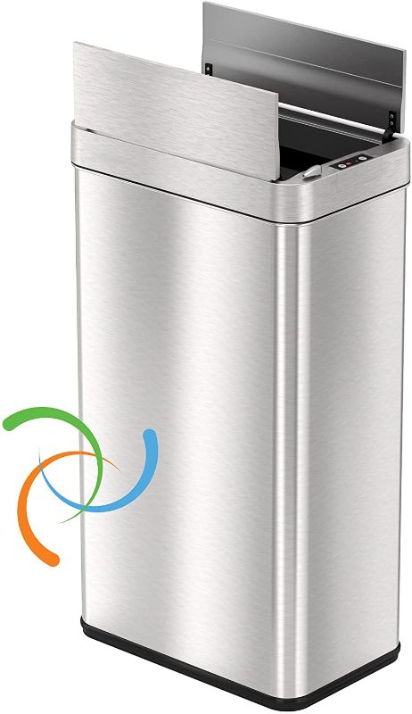 Photo 1 of iTouchless, 68 Liter Wings-Open Sensor Trash Can with AbsorbX Odor Filter & Pet-Proof Lid, Stainless Steel, 18 Gallon
