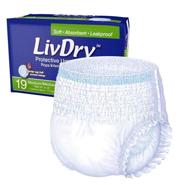 Photo 1 of LivDry Unisex Adult Incontinence Underwear, Extra Comfort, High Absorbency, Leak Protection (Medium, 19-Pack)
