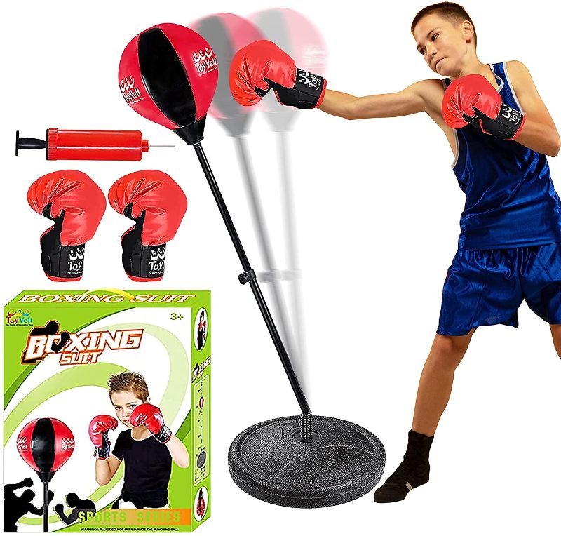 Photo 1 of ToyVelt Punching Bag for Kids Boxing Set Includes Standing Base with Adjustable Stand, Kids Boxing Gloves, Hand Pump for Boys and Girls Ages 3 - 10 Years Old - Updated Version 2021
