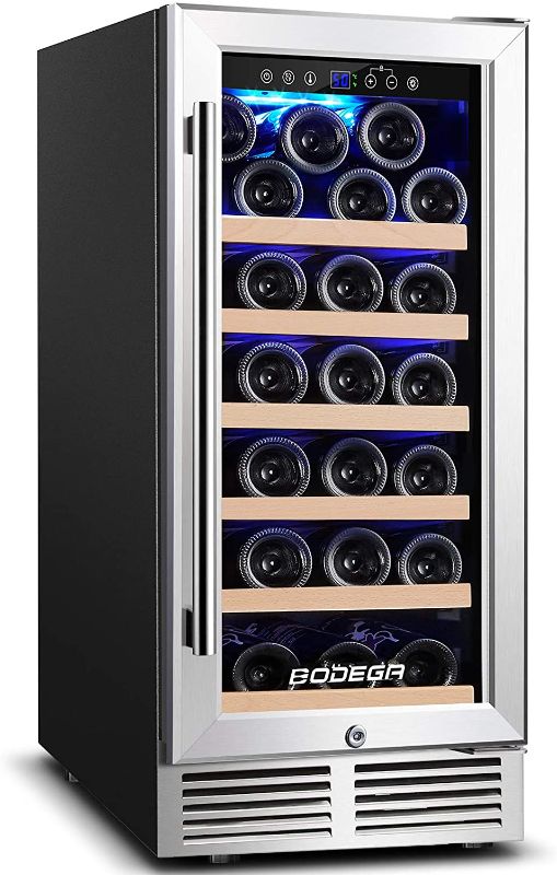 Photo 1 of BODEGA 15 Inch Wine Cooler,Upgrade Wine Refrigerator 31 Bottle with Quiet Compressor Cooling Constant Temperature System Front Vent Built-in or Freestanding Wine Fridge For Red Wine White or Champagne
** FACTORY SEALED **