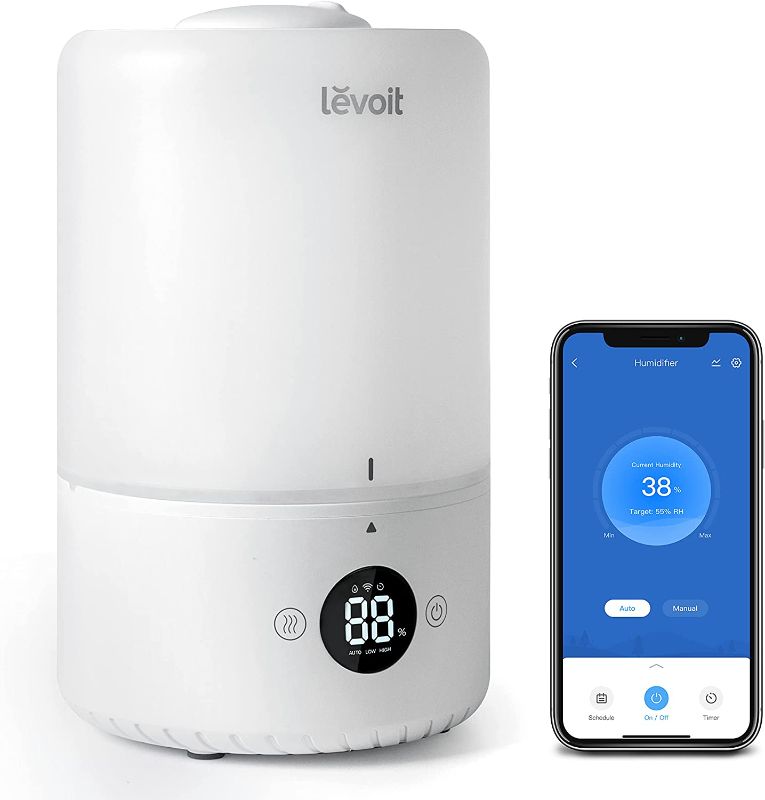 Photo 1 of LEVOIT Humidifiers for Bedroom, Cool Mist Top Fill for Baby Nursery Kids and Plants with Essential Oils, Ultrasonic, Smart Control with Constant Humidity, Super Quiet, Easy Clean, BPA Free, 3L, White
