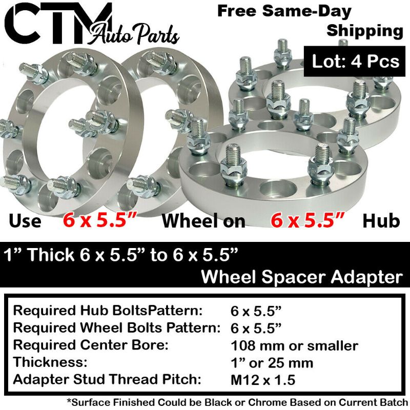 Photo 1 of 4P 1" THICK 6X5.5 to 6x5.5 108mm C.B WHEEL ADAPTER SPACER FIT M12X1.5 STUD MODEL
