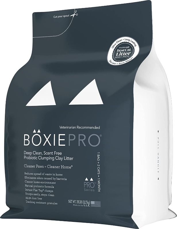 Photo 1 of BoxiePro Deep Clean Unscented Clumping Clay Cat Litter, 28-lb bag--package opened 