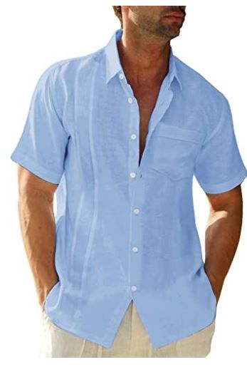 Photo 1 of LVCBL Men's Short Sleeve Summer Shirt Men Casual Shirt with Breast Pocket Regular Fit Men Shirts size 3XL
