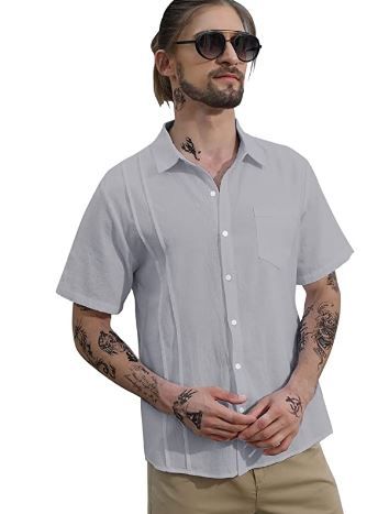 Photo 1 of LVCBL Men's Short Sleeve Summer Shirt Men Casual Shirt with Breast Pocket Regular Fit Men Shirts size 3XL
